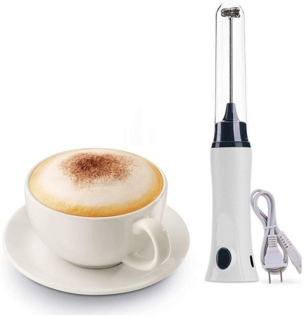 White Electric Rechargeable Coffee Beater – Versatile Milk, Mixing Machine ,juice, Coffee, And Egg Foamer, Ideal For Kitchen Accessories. Portable And Lightweight, Perfect For Cappuccino, Latte, Baking, And Smoothies